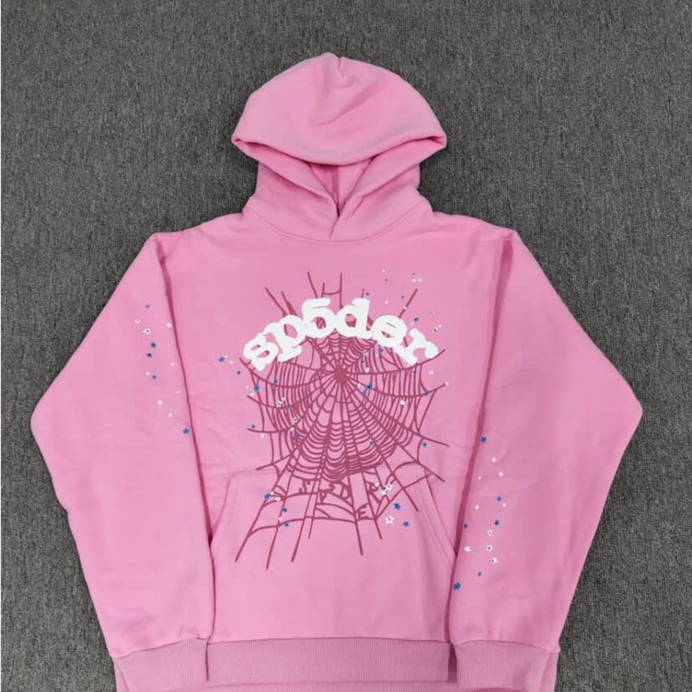 Pink Hoodie with Spider Web Design